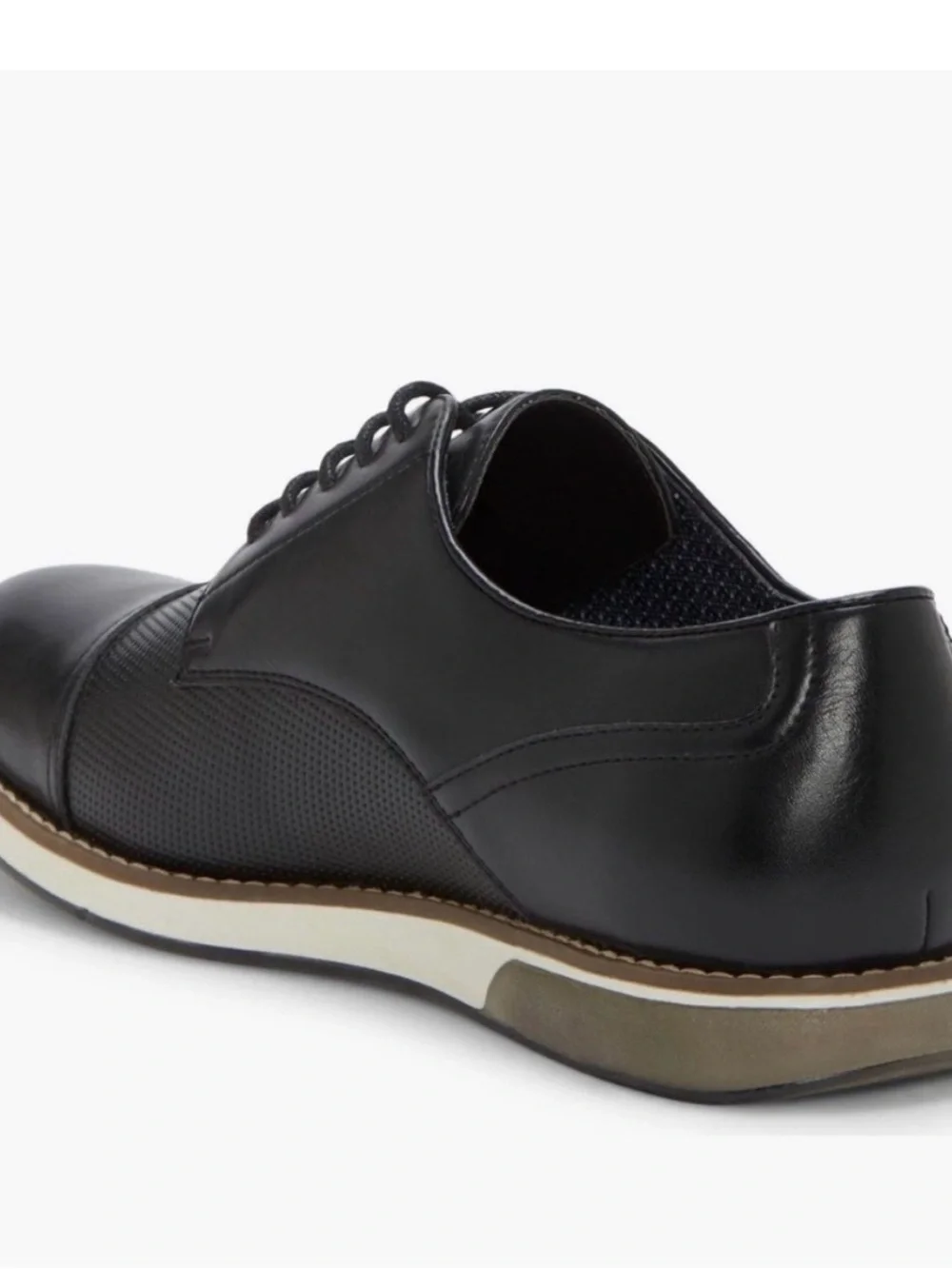 Vince Camuto Black Leather Cap-Toe Derby with Textured Vamp